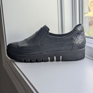 Black Crocodile Leather Platform Loafers Slide Casual Shoe Footwear European